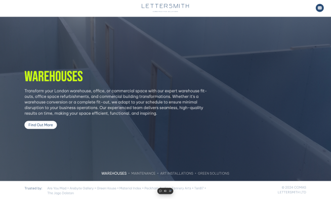 Screenshot of a website I built for Lettersmith construction company